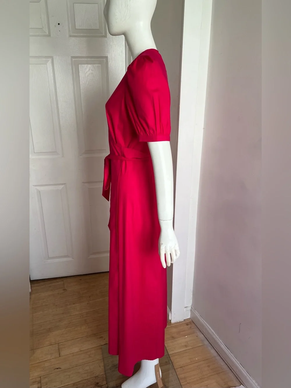 NWT Reformation Kaelie Wrap Midi Dress Puff Sleeves V-neck Pink Organic Cotton M - Picture 7 of 12